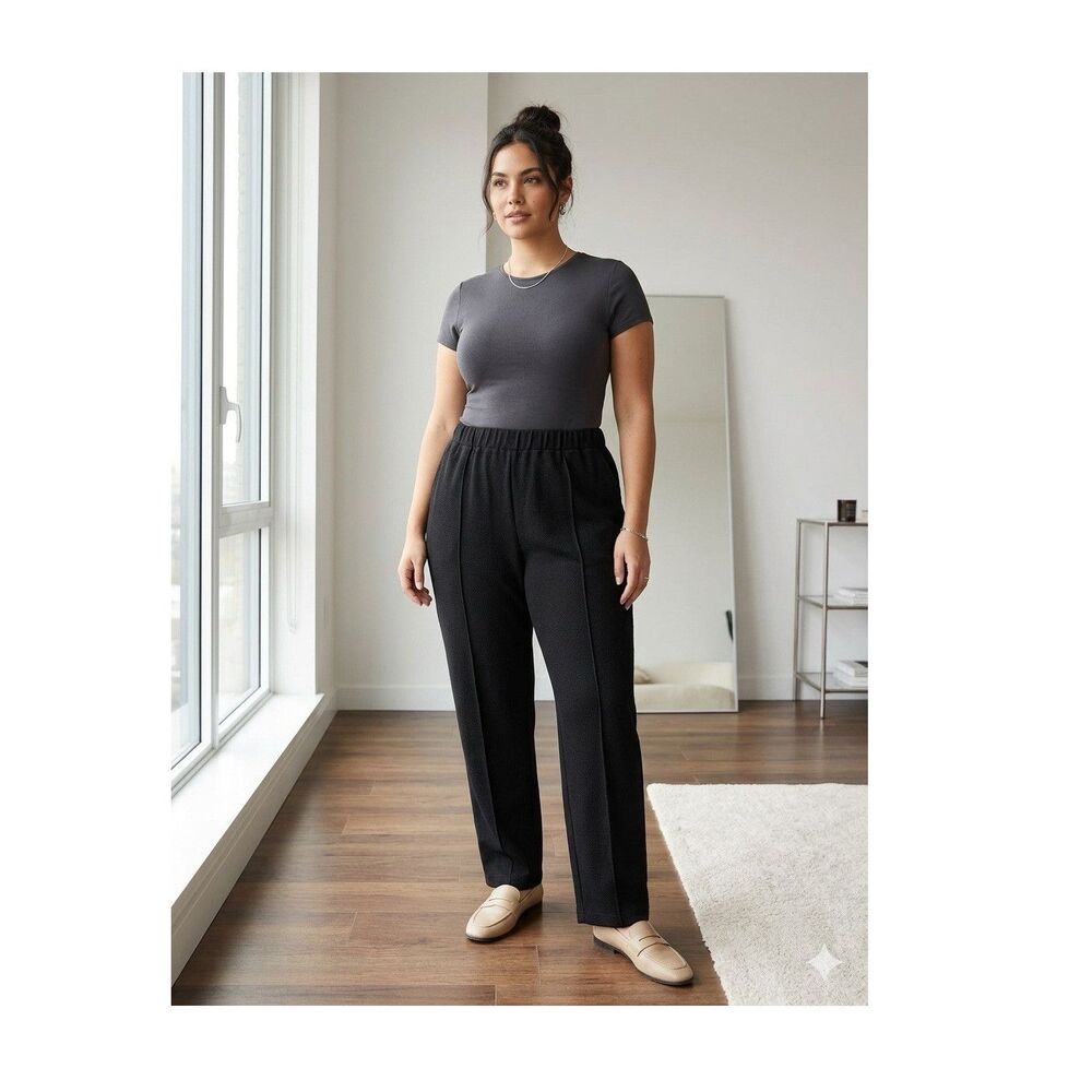 Anthropologie Dress Pants Black Knit Straight Leg Stretch Pull-On Women's XL 26"